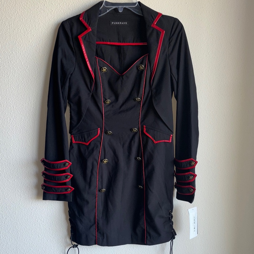 Punk Rave Red and Black Military Dress Size Medium